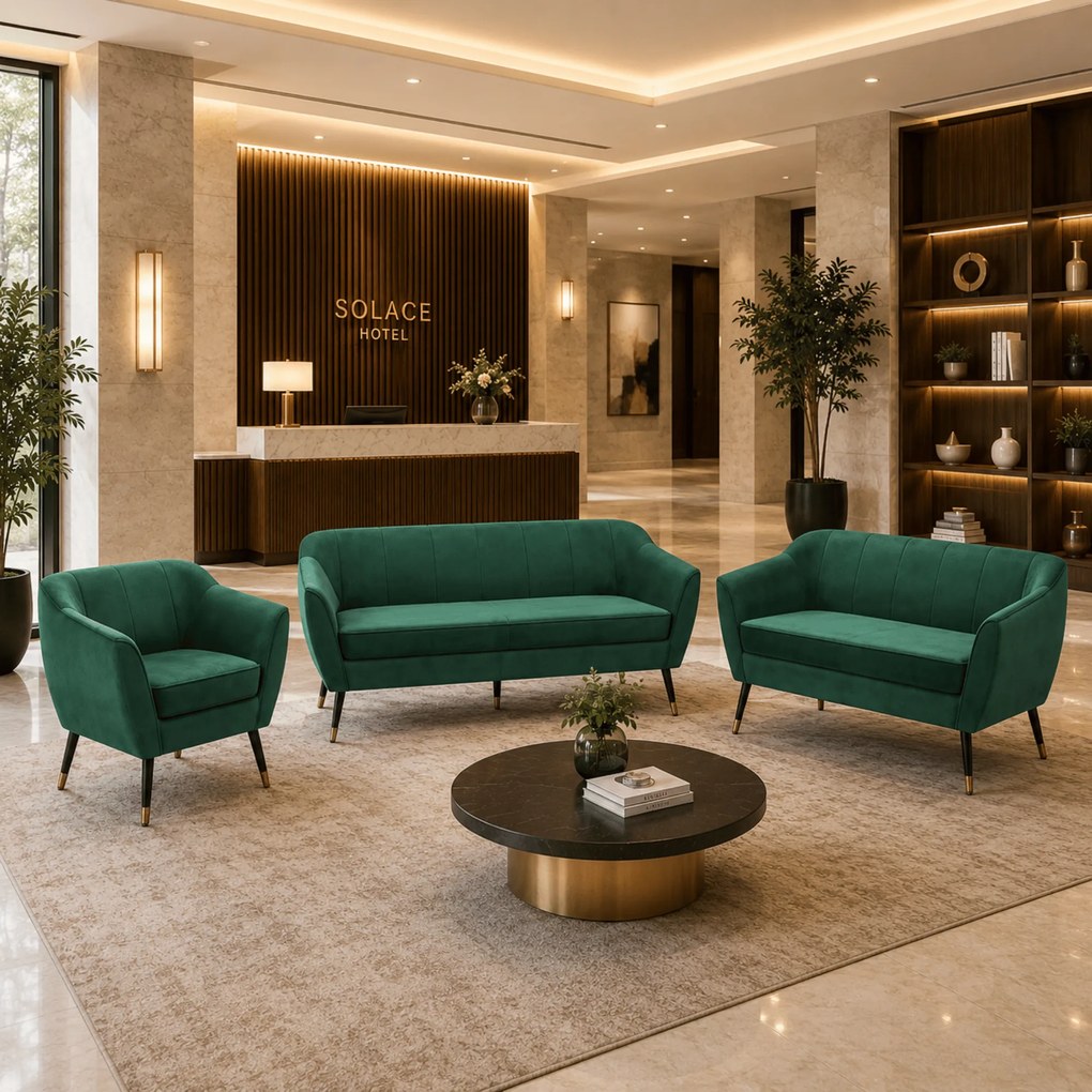 Fotoliu de design, ţesătură Velvet verde/negru/aurie, VIODA