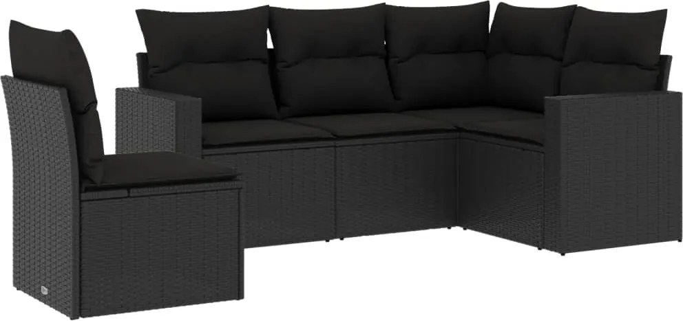 vidaXL Set mobilier de grădină cu perne, 5 piese, negru, poliratan