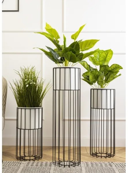 Ghiveci metalic de flori LOFT 42x20 cm negru/alb