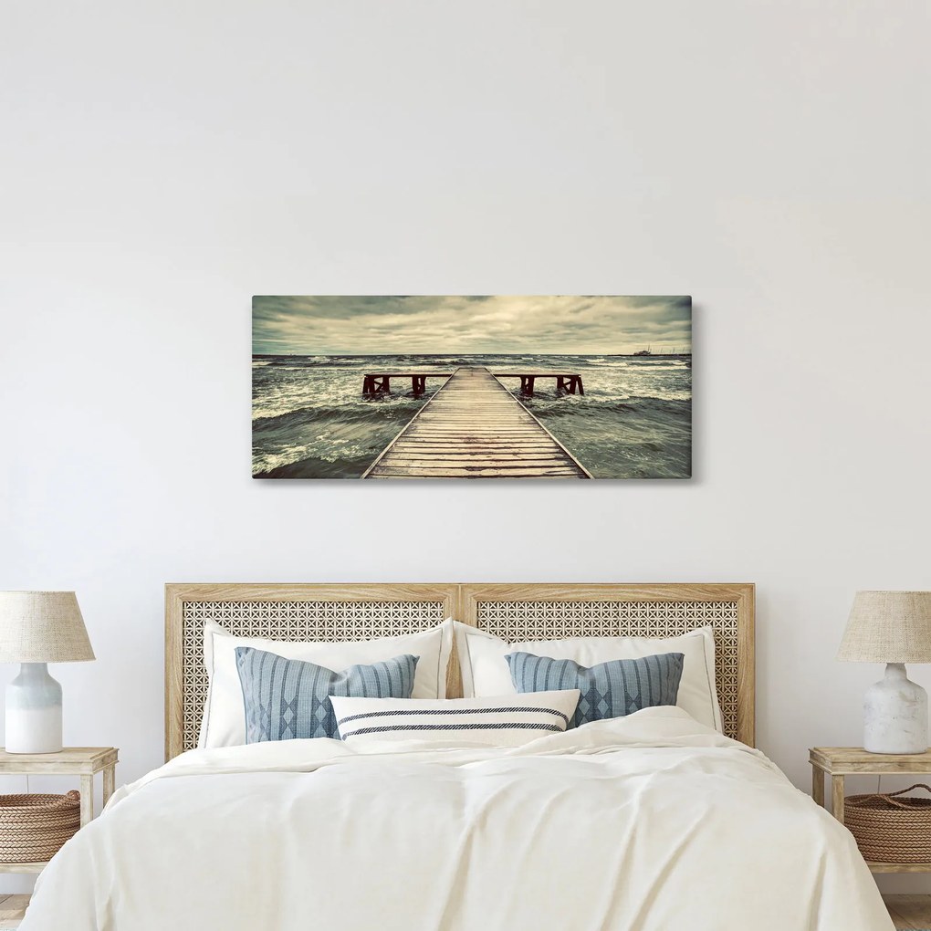 Tablou cu dig din lemn la mare (120x50 cm)