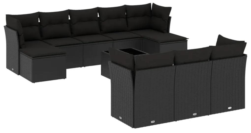 3218335 vidaXL Set canapele de grădină cu perne, 11 piese, negru, poliratan