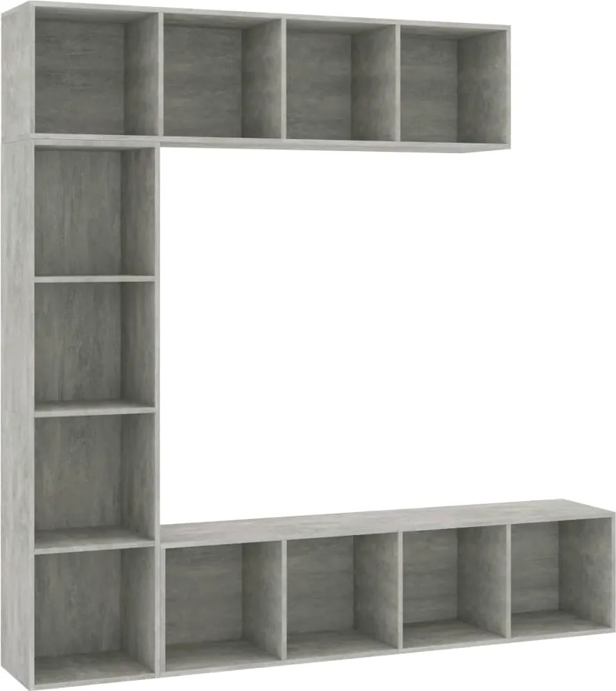 vidaXL Set bibliotecă/comodă TV, 3 piese, gri beton, 180x30x180 cm