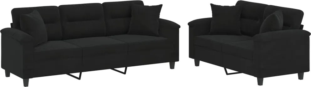 vidaXL Set de canapele cu perne, 2 piese, negru, microfibră