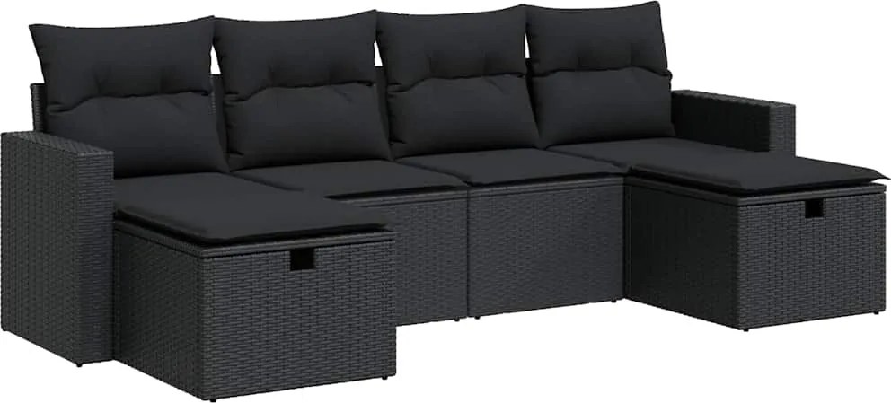 vidaXL Set mobilier de grădină cu perne, 6 piese, negru, poliratan