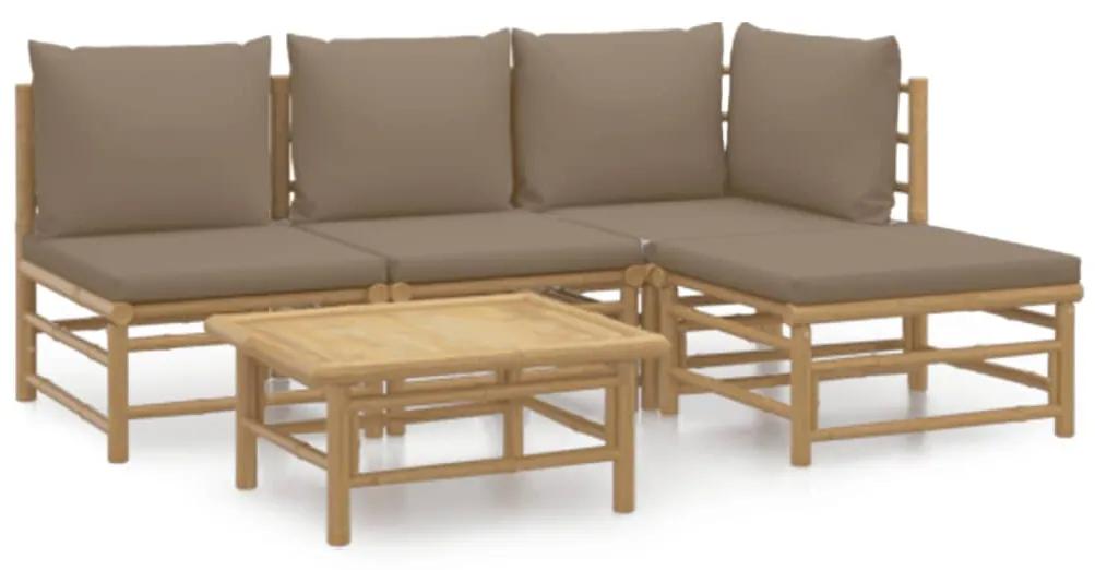 3155113 vidaXL Set mobilier de grădină cu perne gri taupe, 5 piese, bambus