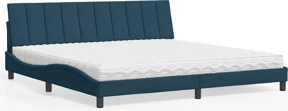 vidaXL Pat cu saltea, Hanko, albastru, 200x200 cm, catifea