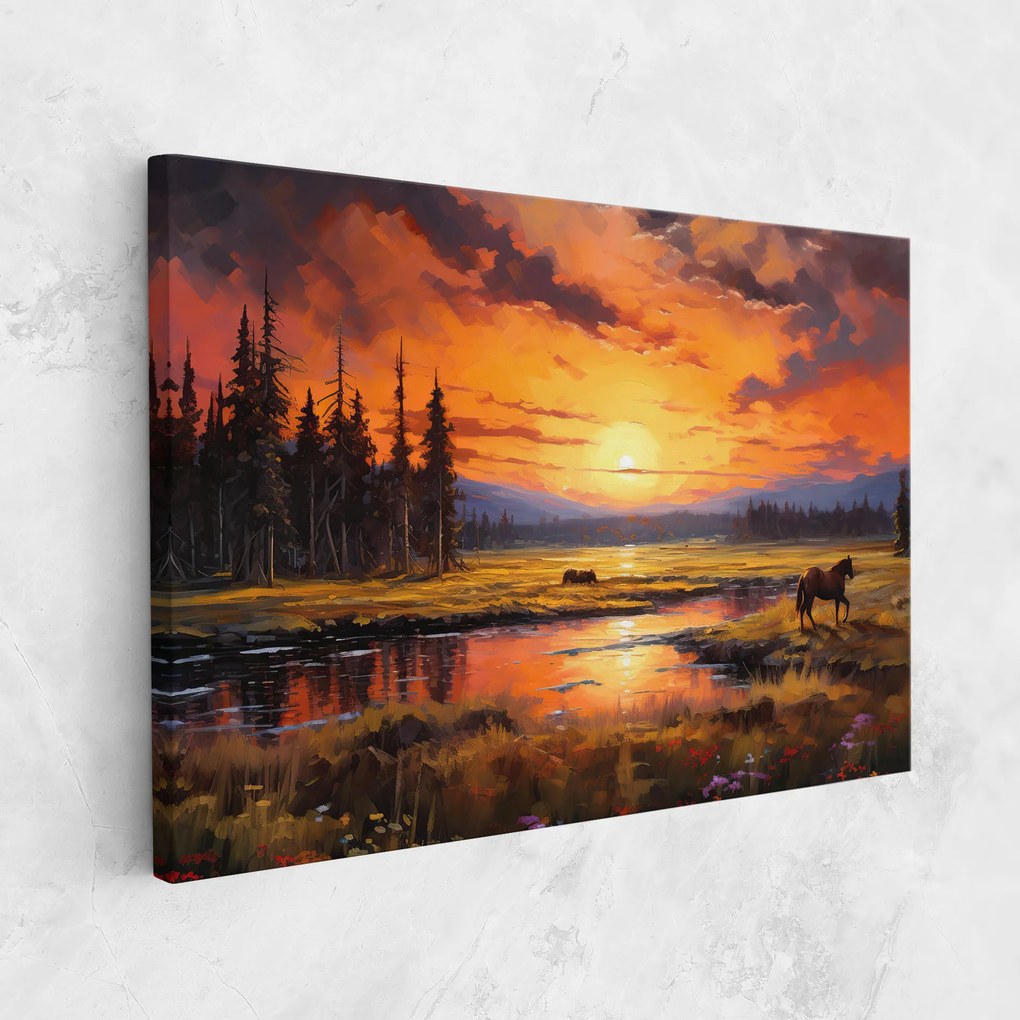 Tablou Canvas, 30x40cm, Dormitor si Living, Moderne, Textura de pictura, Wild Horses Painting
