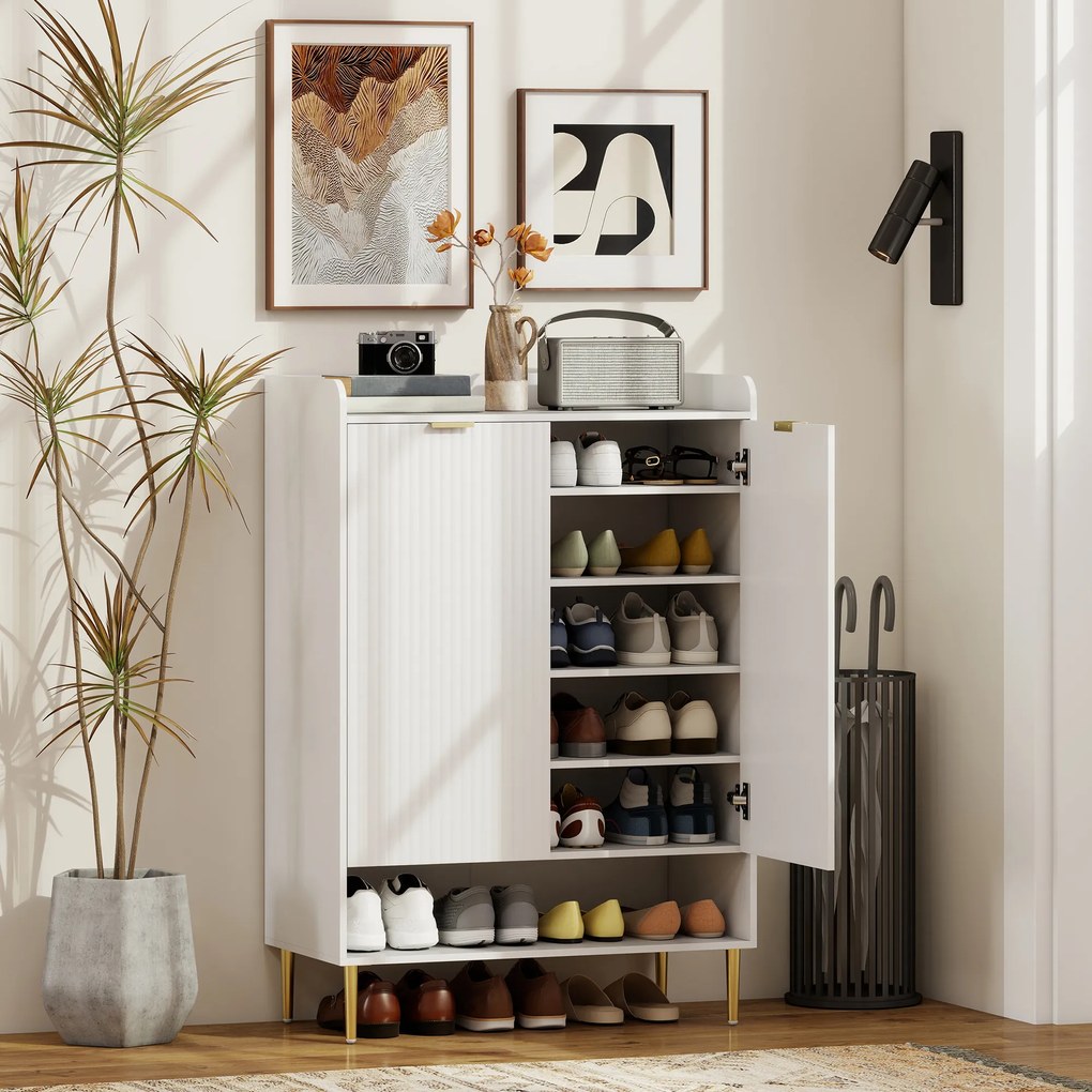 HOMCOM Scarpiera Salvaspazio pentru 24 de Perechi de Încălțăminte cu 3 Rafturi Detașabile și Raft Inferior | Aosom Romania