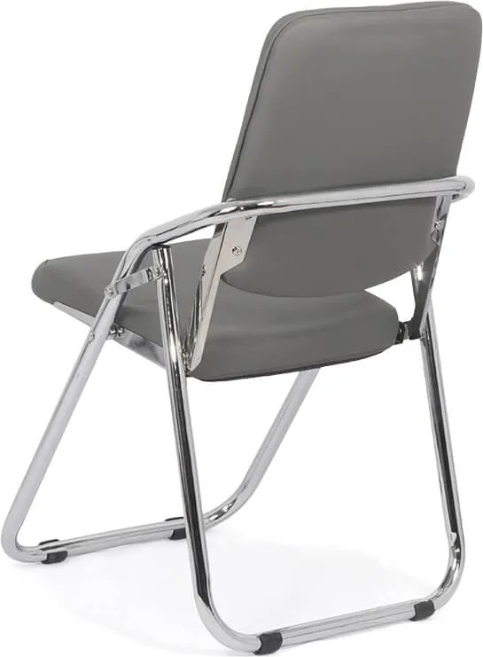 Scaun pliabil gri HRC 609 din piele ecologică și cadru metalic cromat