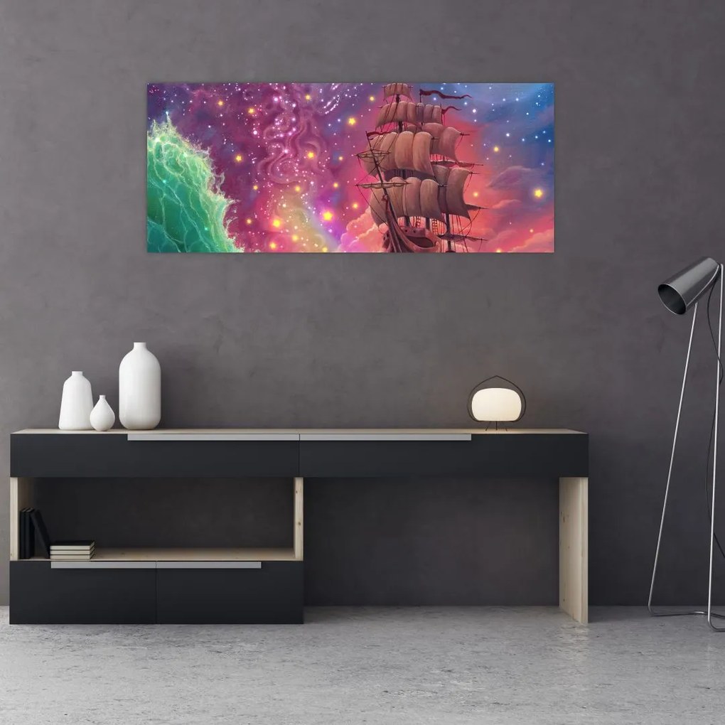 Tablou - Cerul spațial cu navă (120x50 cm)