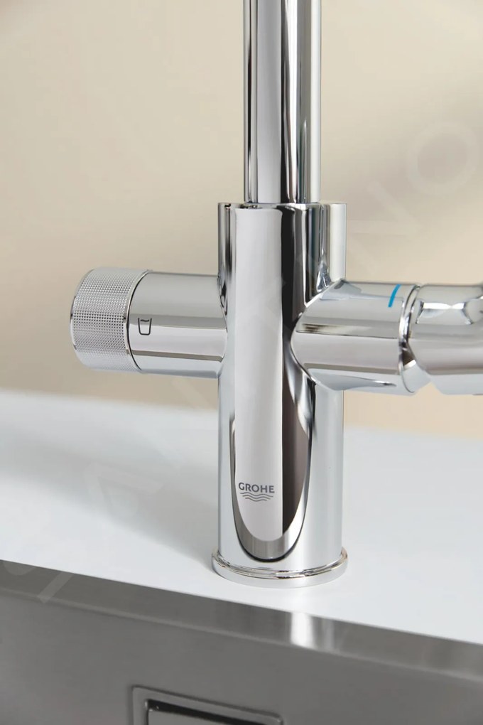 Baterie chiuveta bucatarie crom cu filtru de apa Grohe Blue Pure Baucurve