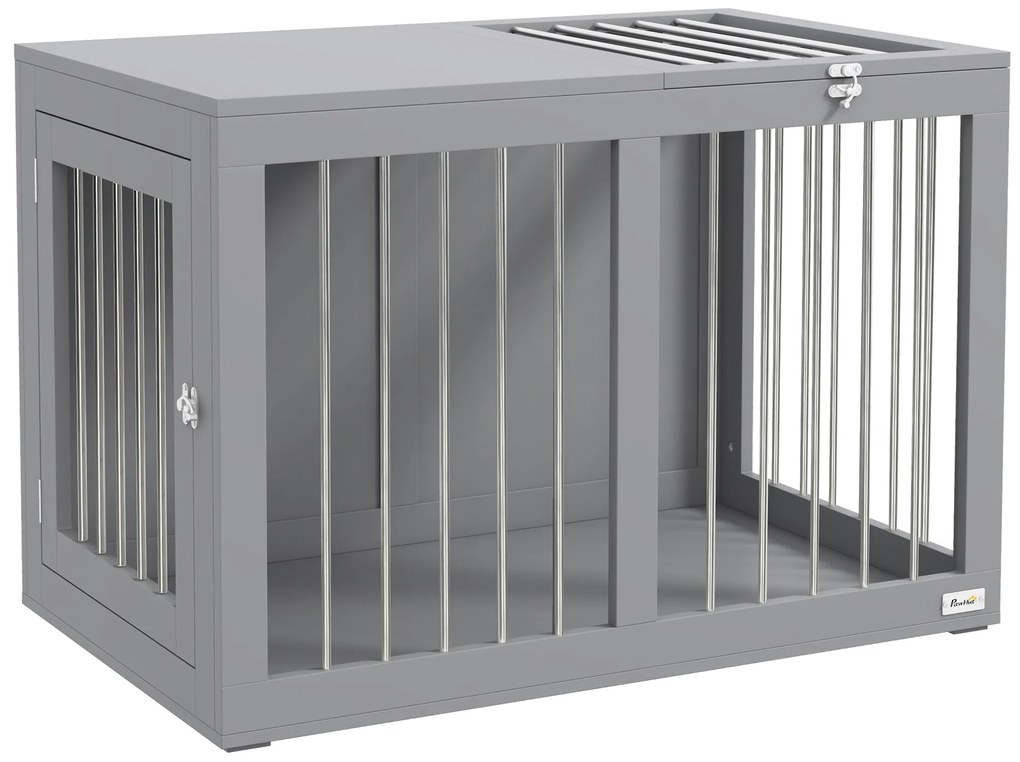PawHut Cușcă pentru câini Hundebox Cușcă pentru transportul câinilor, 2 uși, blocabile, grilaj din oțel, 80 cm x 50 cm x 56,5 cm, Gri | Aosom Romania