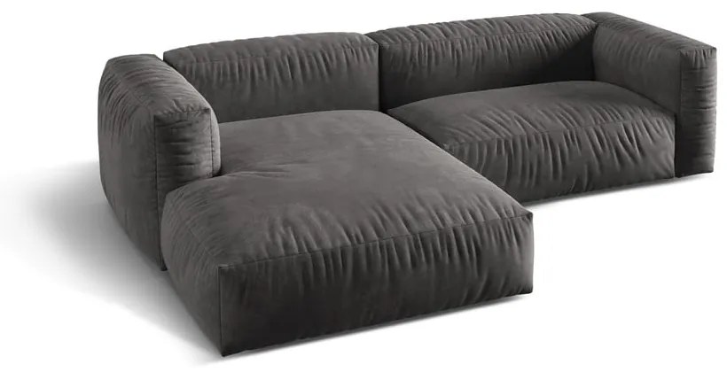 Colțar modular gri cu tapițerie din catifea (cu colț pe partea stângă/cu șezlong) Martina – Micadoni