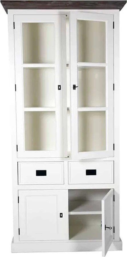 Vitrină lemn masiv alb din Lahoma 4 compartimente /Maro, 80 × 35 × 210 cm