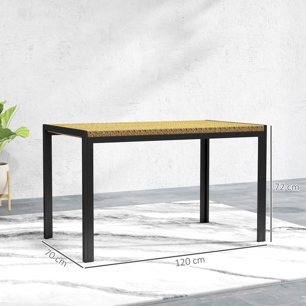 Outsunny Masă de grădină rectangulară 4 persoane din oțel și blat din rășină imitând răchita PE, dim. 120L x 70l x 72Î cm | Aosom Romania