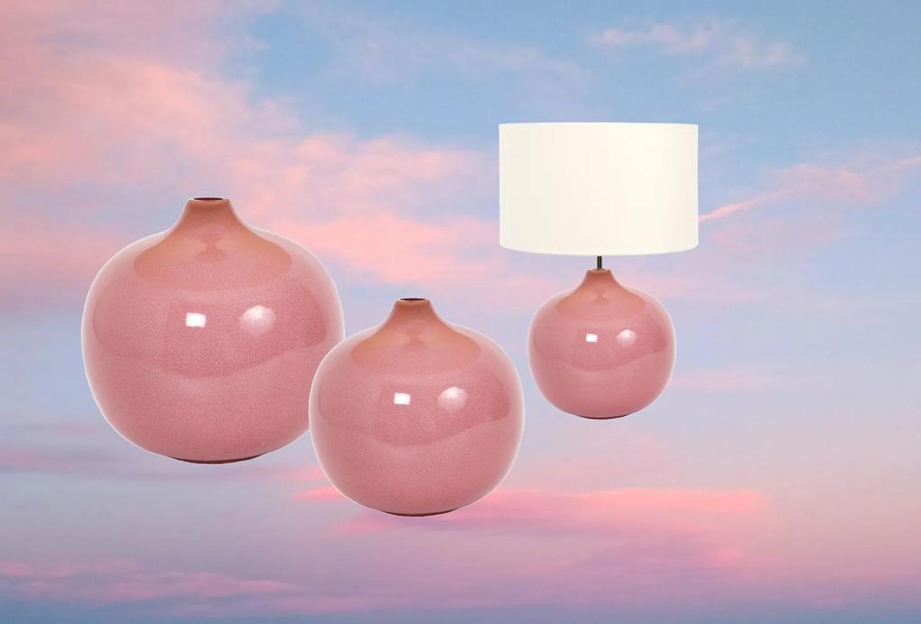 Set 1 Lampa cu 2 Vaze decorative GRAND BALL, ceramica, roz 33.5 27 23 cm