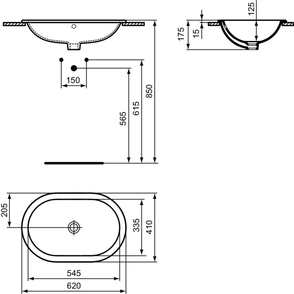 Lavoar incastrat alb 62 cm, oval, Ideal Standard Connect