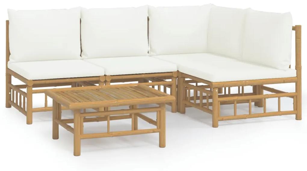 3155202 vidaXL Set mobilier de grădină cu perne alb crem, 2 piese, bambus