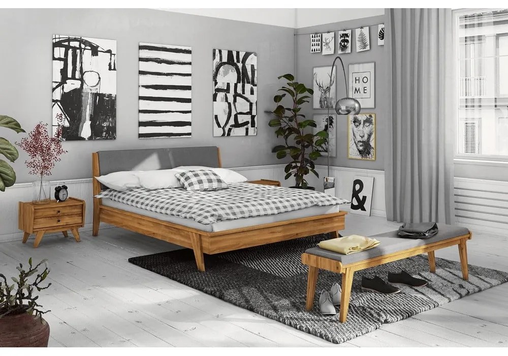 Bancă din stejar cu șezut gri deschis Retro - The Beds