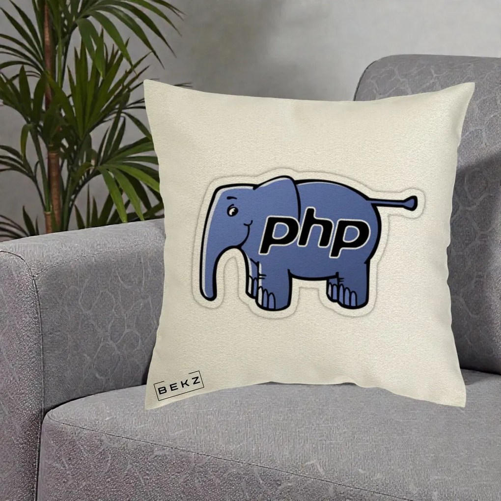 Perna Personalizata PHP Elephant, 40x40 cm, Ecru, Husa Detasabila, Perna Inclusa, BEKZ®