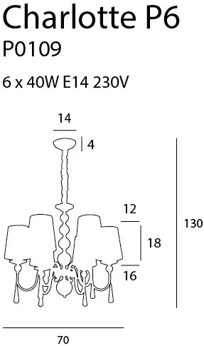 Candelabru 6 brate, diametru 70cm, Charlotte P0109 MX