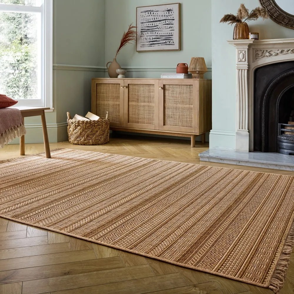 Covor pentru exterior și interior în culoare naturală 200x290 cm Farah Stripe – Flair Rugs