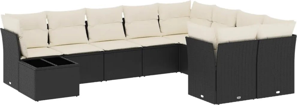 vidaXL Set canapele de grădină cu perne, 10 piese, negru, poliratan