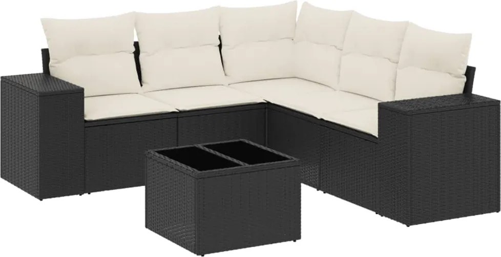 vidaXL Set mobilier de grădină cu perne, 6 piese, negru, poliratan