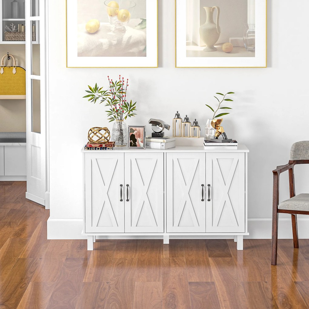 Dulap multifuncțional MDF cu 4 nivele cu 2 rafturi reglabile pentru sufragerie, bucătărie și intrare, 120x37x75 cm, alb HOMCOM | Aosom Romania