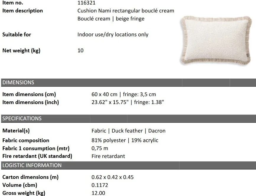 Perna decorativa LUX Nami rectangular, 60x40cm