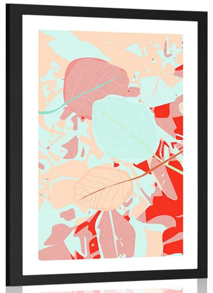 Poster cu passepartout frunze colorate