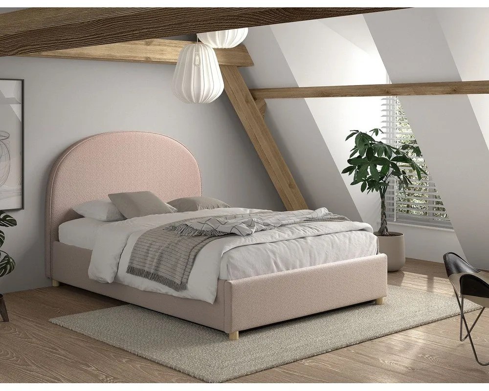 Pat matrimonial roz tapițat cu spațiu de depozitare cu somieră 140x200 cm Moon – Vipack