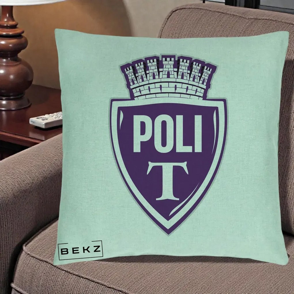 Perna Personalizata Poli Timisoara Fotbal, 40x40 cm, Verde Menta, Husa Detasabila, Perna Inclusa, BEKZ®