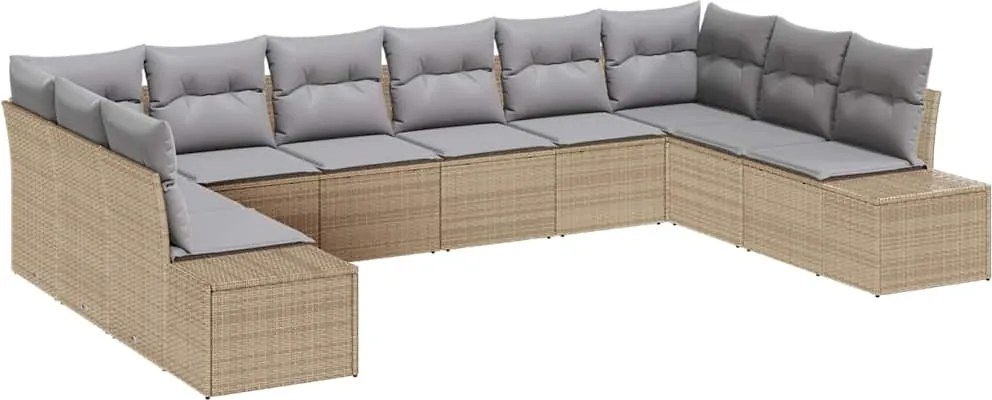 vidaXL Set de canapele pentru grădină cu pernă 10 pcs Bej poliratan