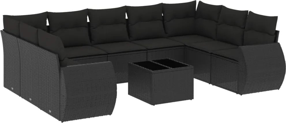 vidaXL Set canapele de grădină cu perne, 10 piese, negru, poliratan