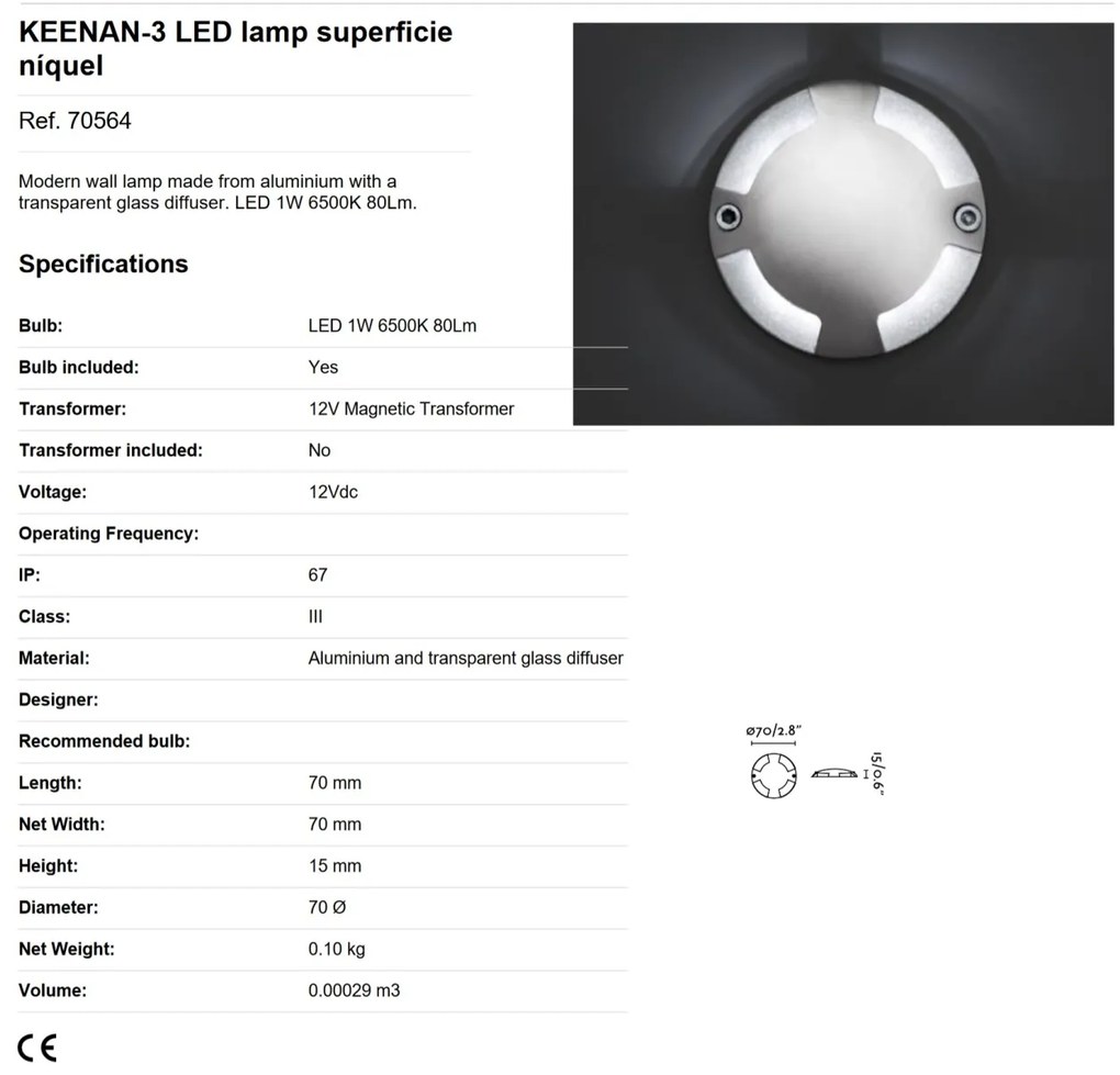 Corp aparent exterior IP67 LED Keenan 70564