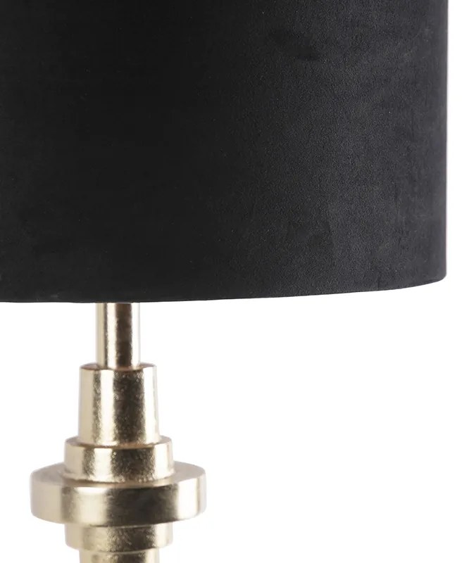 Lampă de masă Art Deco aurie cu abajur din catifea neagră 40 cm - Diverso