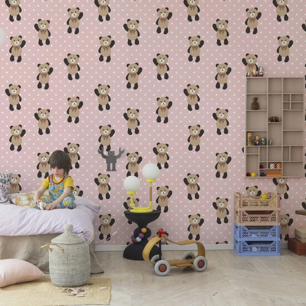 Fototapet, Hello Bear, Baby Pink, Rebel Walls