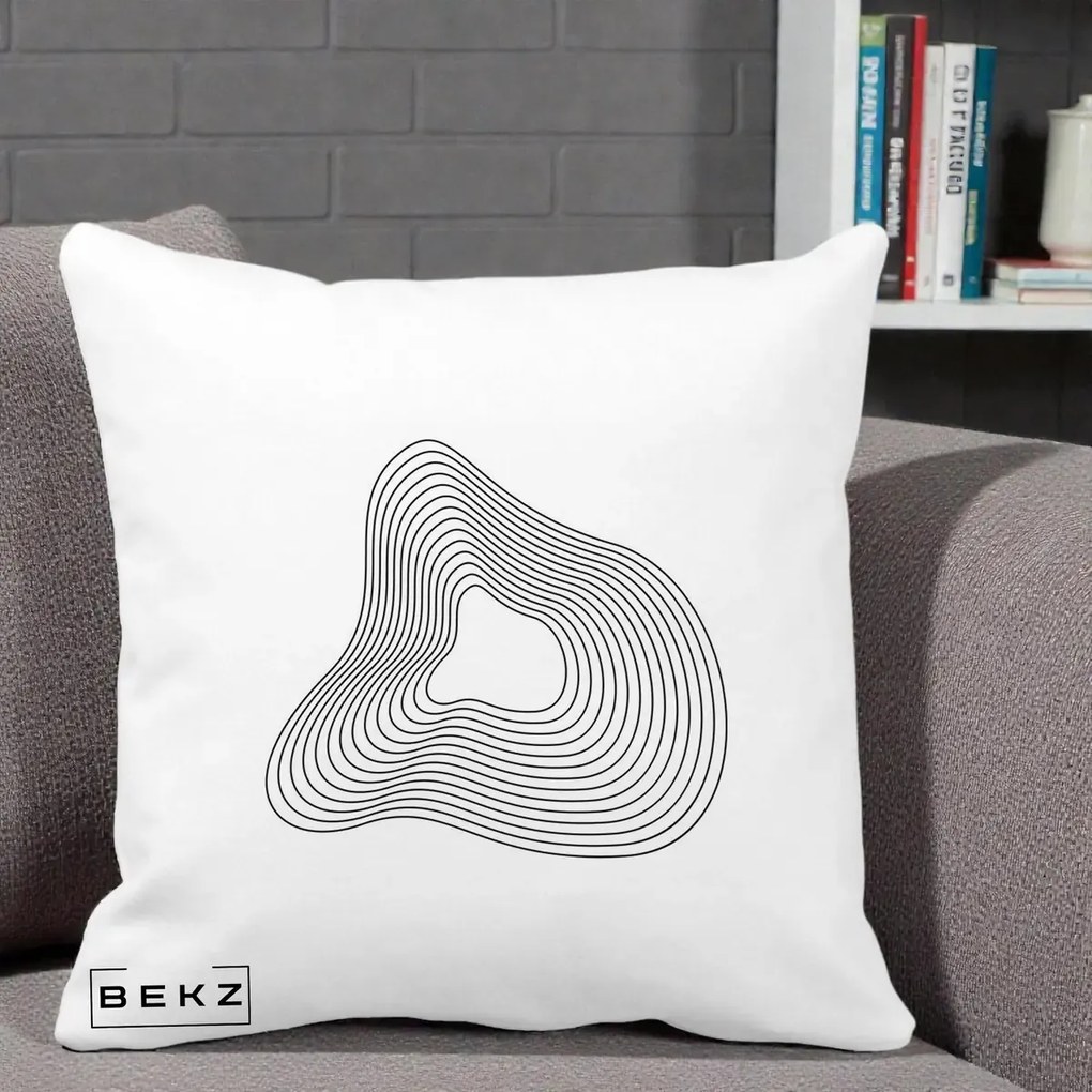 Perna Decorativa Abstract Linii Organice, 40x40 cm, Alba Mata, Husa Detasabila, Perna Inclusa, BEKZ®