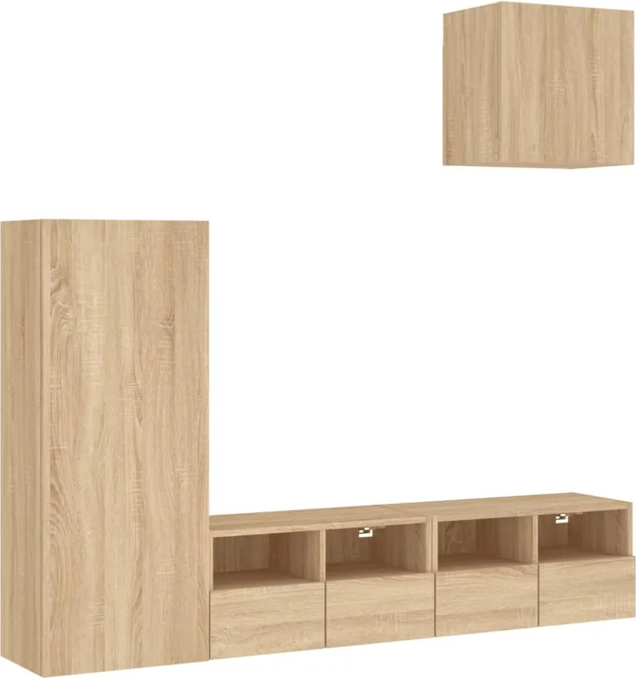 vidaXL Unități TV de perete, 4 piese, stejar sonoma, lemn prelucrat