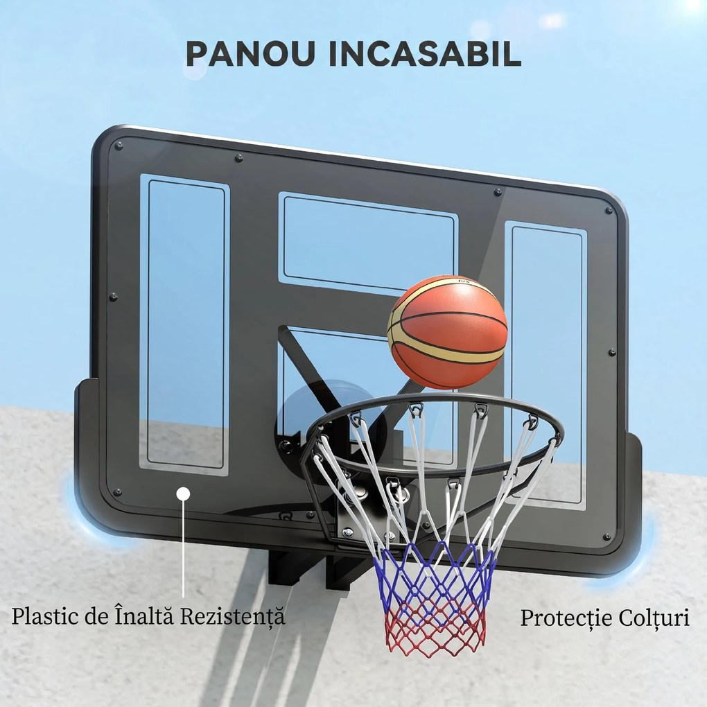 SPORTNOW Coș de baschet de perete pentru exterior 110 x 75 cm, panou rezistent la spargere, inel Ø45 cm, negru | Aosom Romania