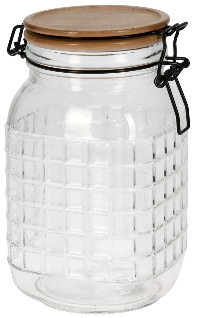Recipient din sticla cu capac din lemn, transparent 1.6 L