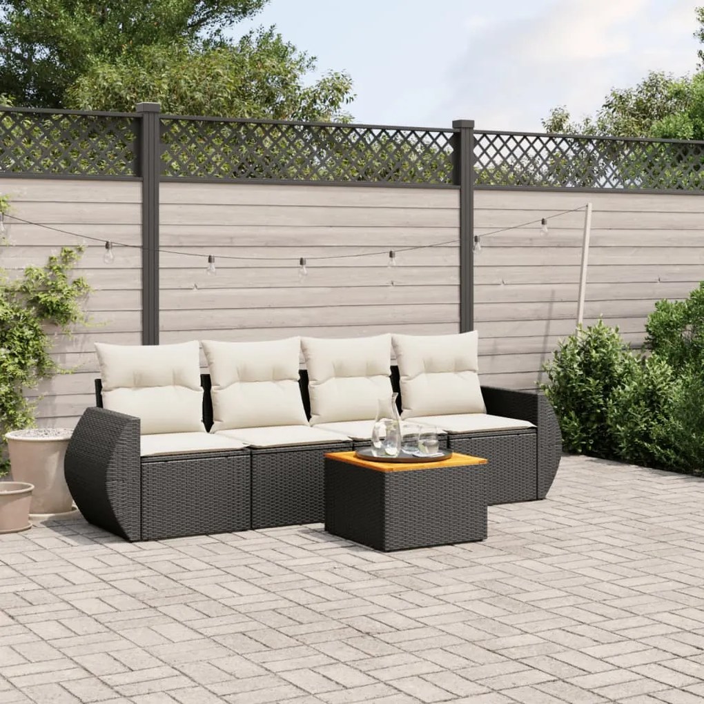 3257211 vidaXL Set mobilier de grădină cu perne, 5 piese, negru, poliratan