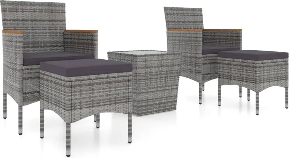 vidaXL Set mobilier bistro grădină 5 piese gri, poliratan și sticlă