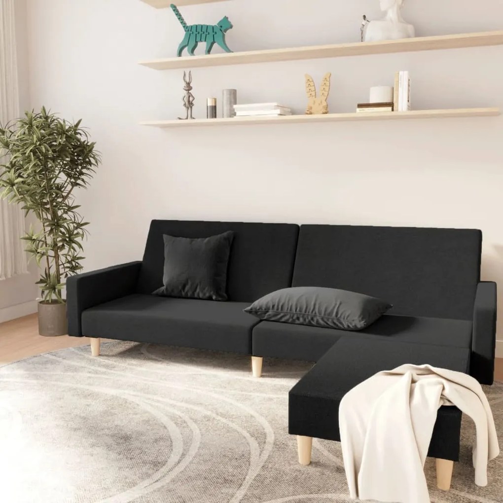 3080479 vidaXL Canapea extensibilă cu 2 locuri și taburet negru, textil