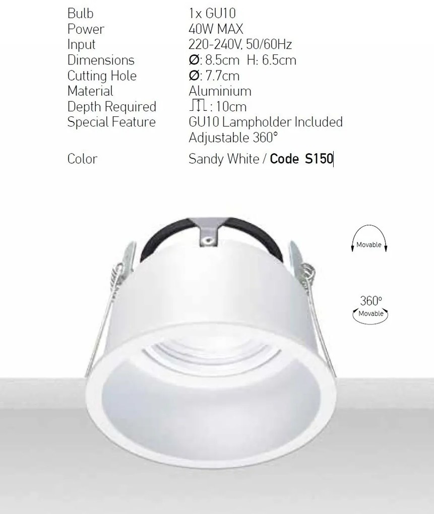 Spot incastrabil directionabil GU10 Iria D-8,5cm
