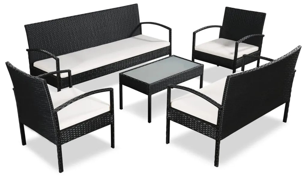 44185 vidaXL Set mobilier de grădină cu perne, 5 piese, negru, poliratan