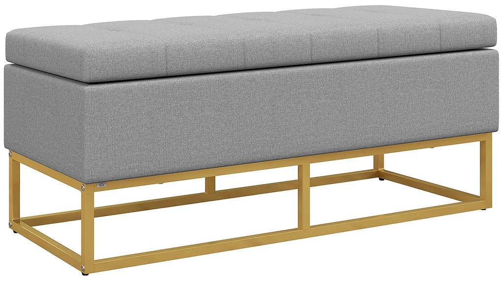 HOMCOM Bancă cu depozitare 2 în 1, scaun capitonat și picioare din oțel 110 x 44 x 48 cm gri și aurit | Aosom Romania
