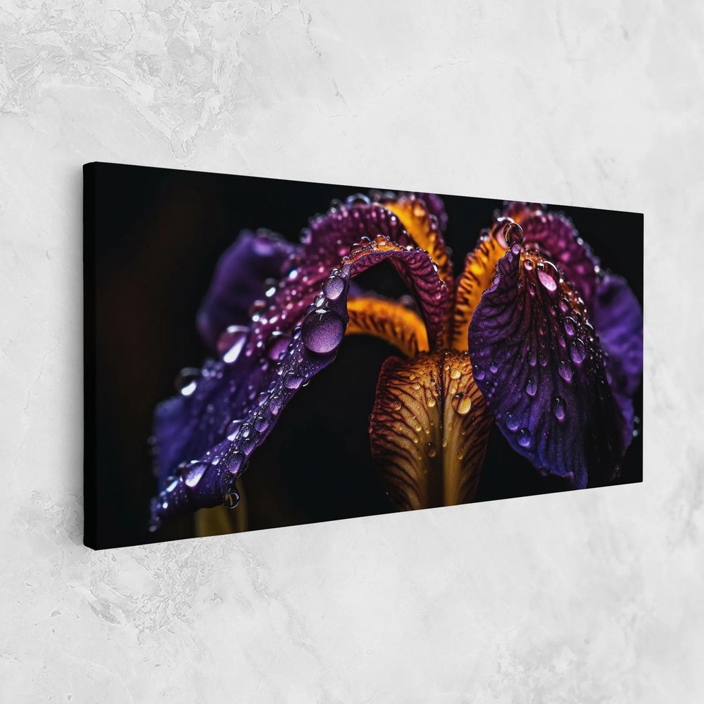 Tablou Canvas, 80x160cm, Dormitor si Living, Flori, Iris, Dark Iris After Rain
