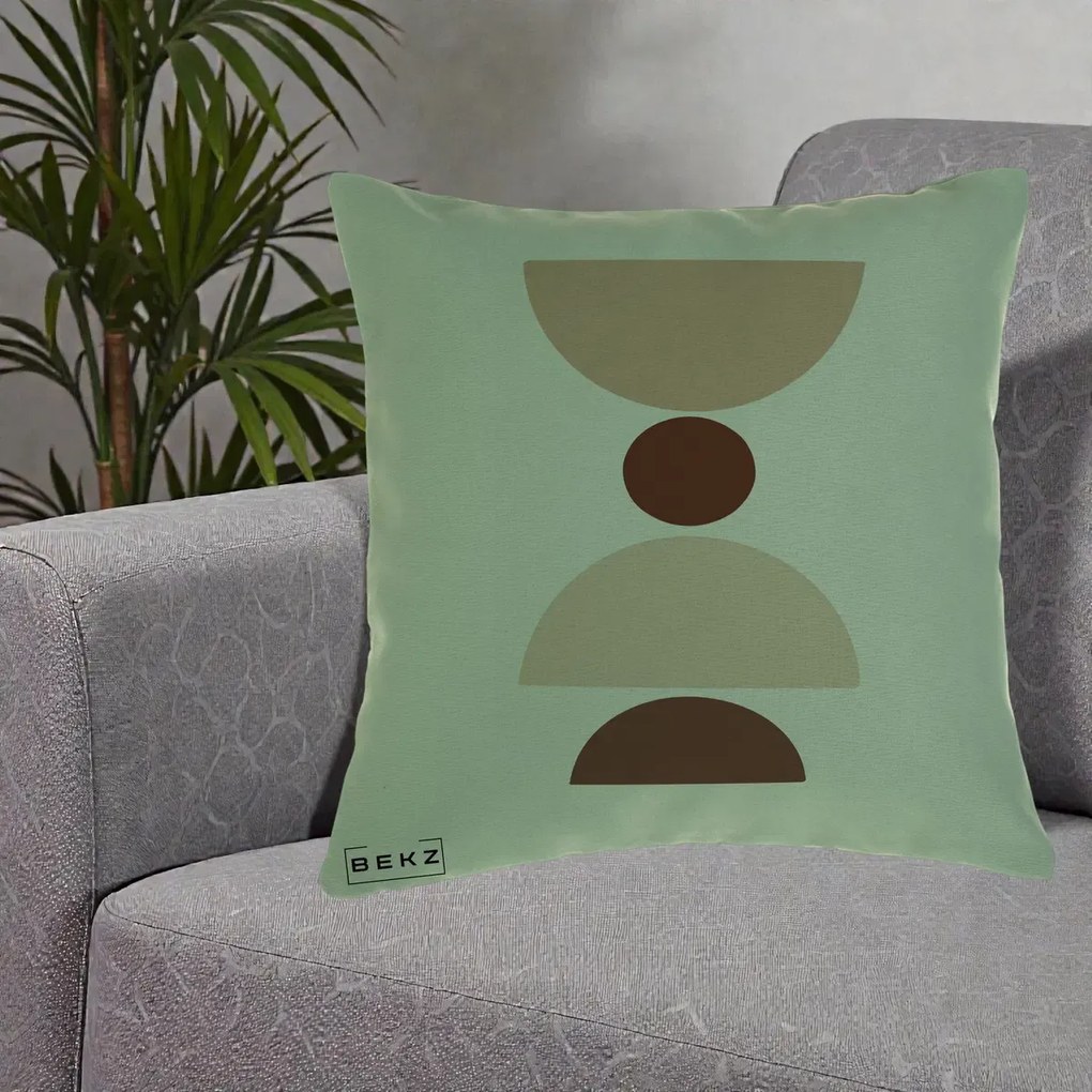 Perna Decorativa Geometric Boho Cerc si Boluri, 40x40 cm, Verde, Husa Detasabila, Perna Inclusa, BEKZ®